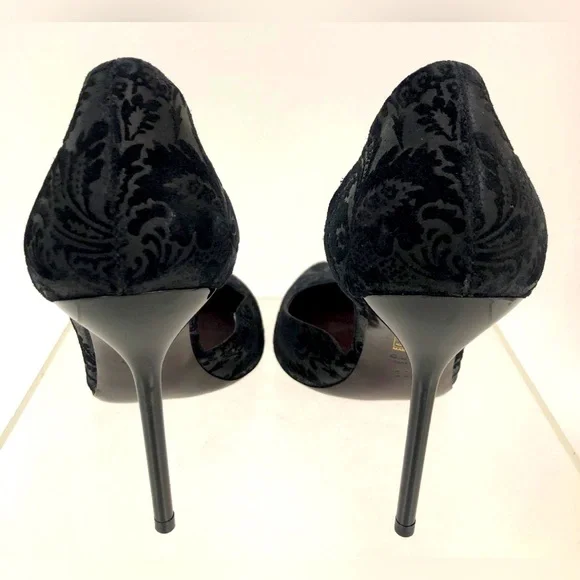 GUCCI Velvet Suede D'orsay Pointed Toe 3.5" Midi Pumps Heels Black Designer 38.5 - Picture 8 of 10